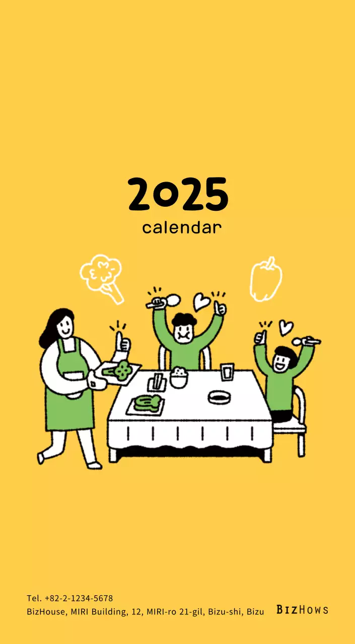 New Year's calendar with cute illustrations