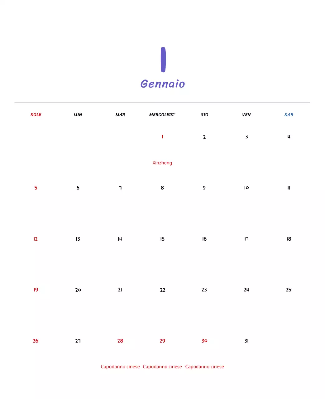 Calendario di Capodanno con simpatiche illustrazioni