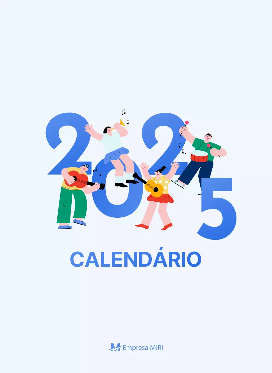 Calendário motivacional com ilustrações energéticas e citações positivas sobre um fundo azul claro
