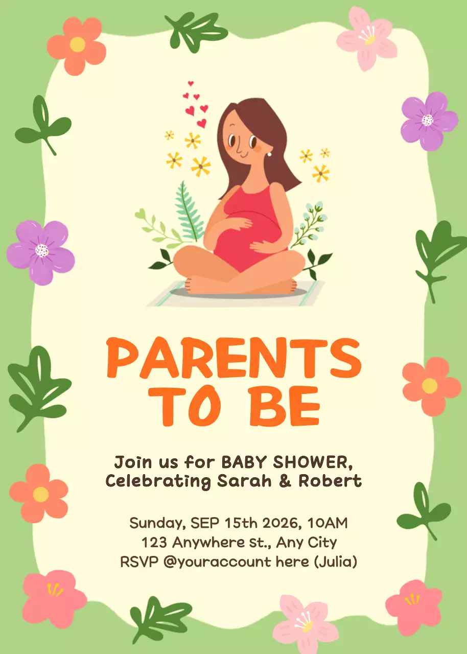 Thiệp mời tiệc mừng em bé màu xanh lá cây dễ thương