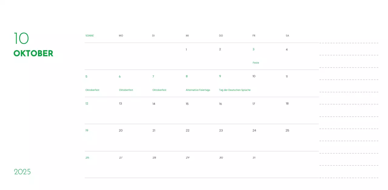 Ein Kalender mit einem Welpenfoto und einer süßen Botschaft in grüner Akzentfarbe