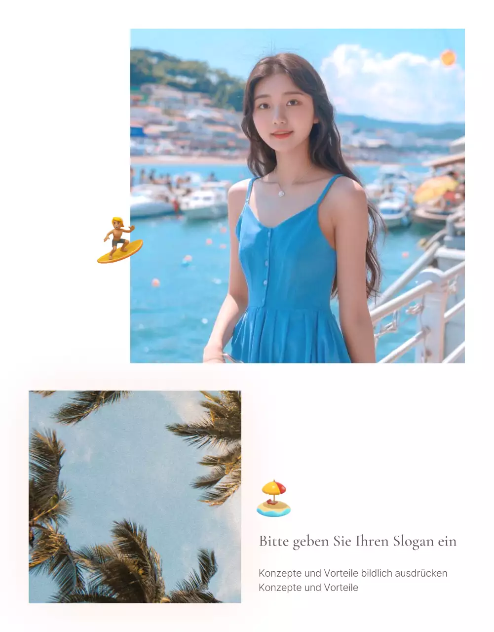 Trendiges Sommerurlaubs-Emoji-Konzept in Blau und Hellblau zur Förderung der Mode