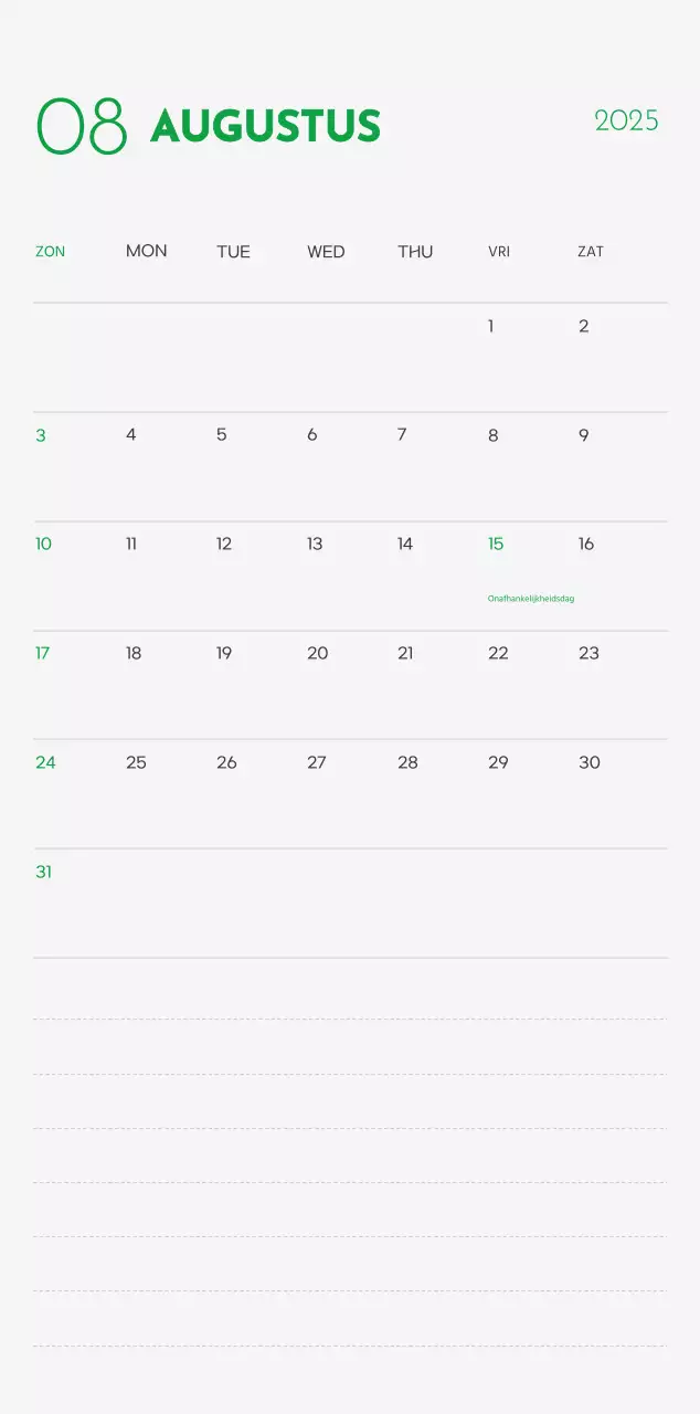 Een kalender met een puppyfoto en een schattige boodschap in groene accentkleur