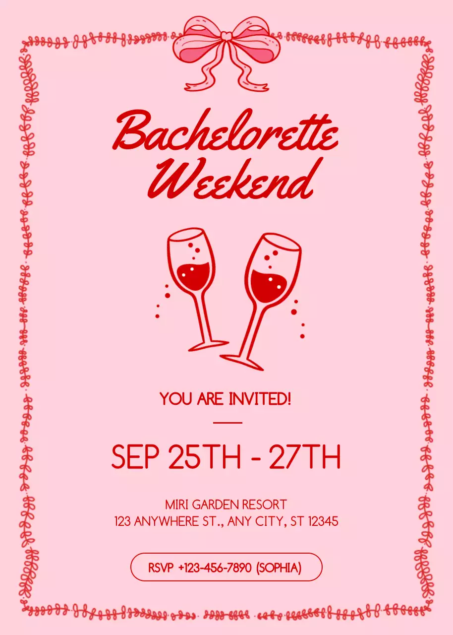 Lời mời dự tiệc độc thân cuối tuần màu hồng dễ thương