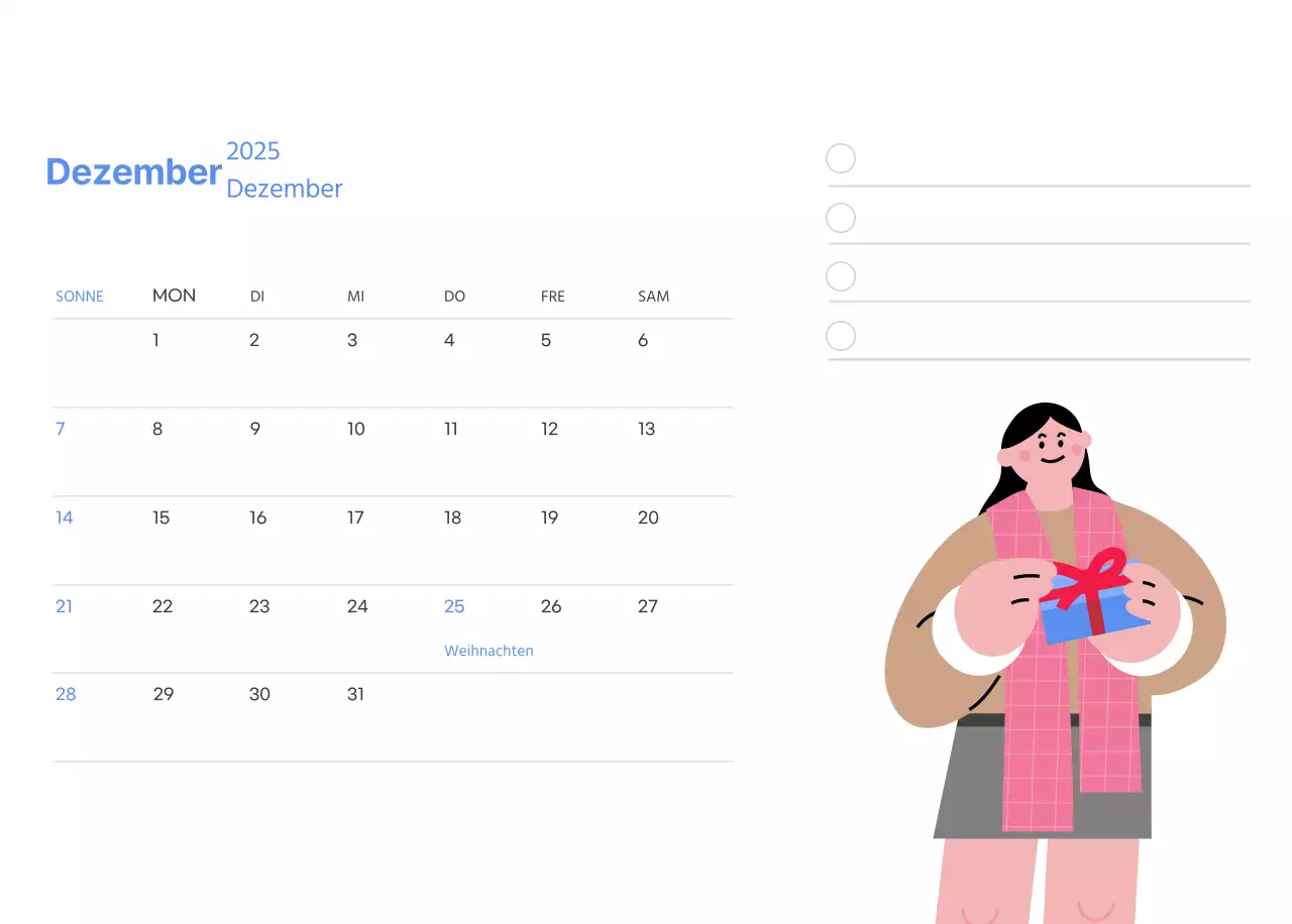 Motivationskalender mit energiegeladenen Illustrationen und positiven Zitaten auf hellblauem Hintergrund