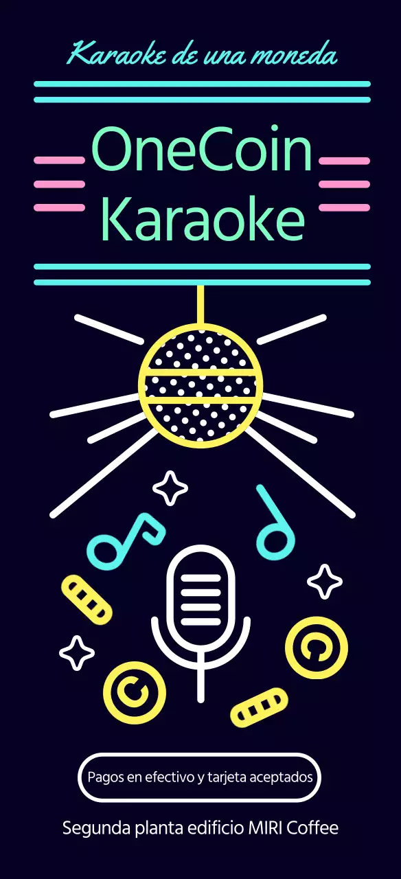 Guía de karaoke negro, kitsch y con letrero de neón que funciona con monedas