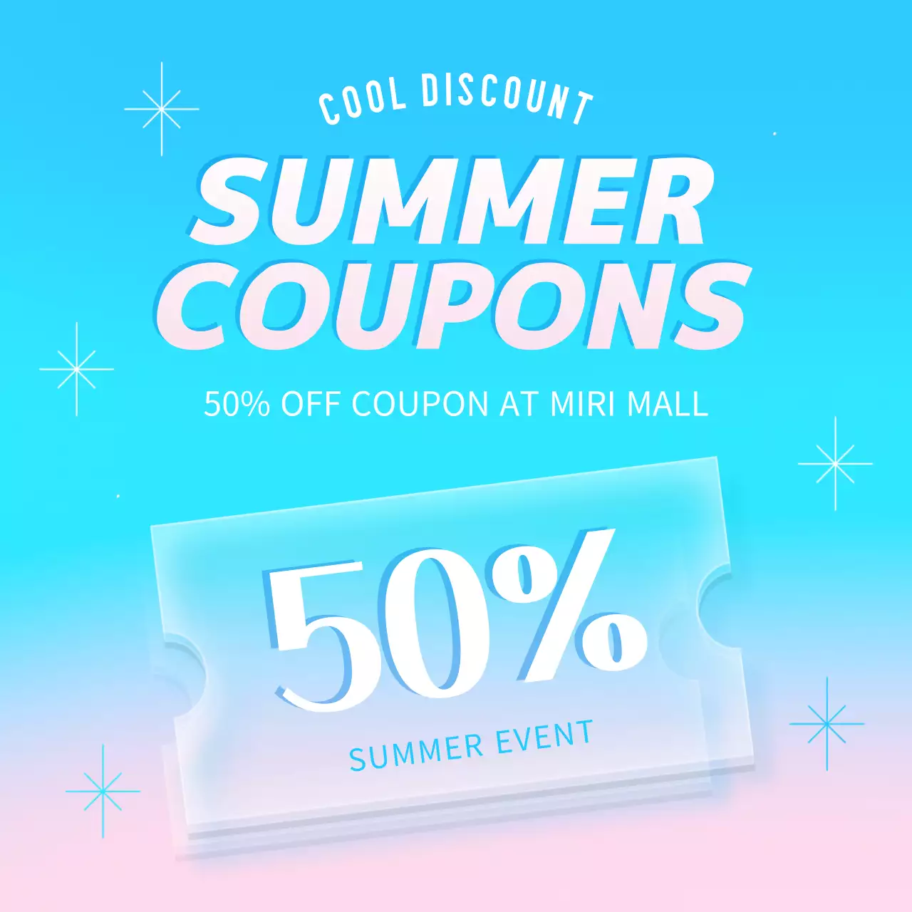 Simple summer coupon giveaway ad in light blue and pink