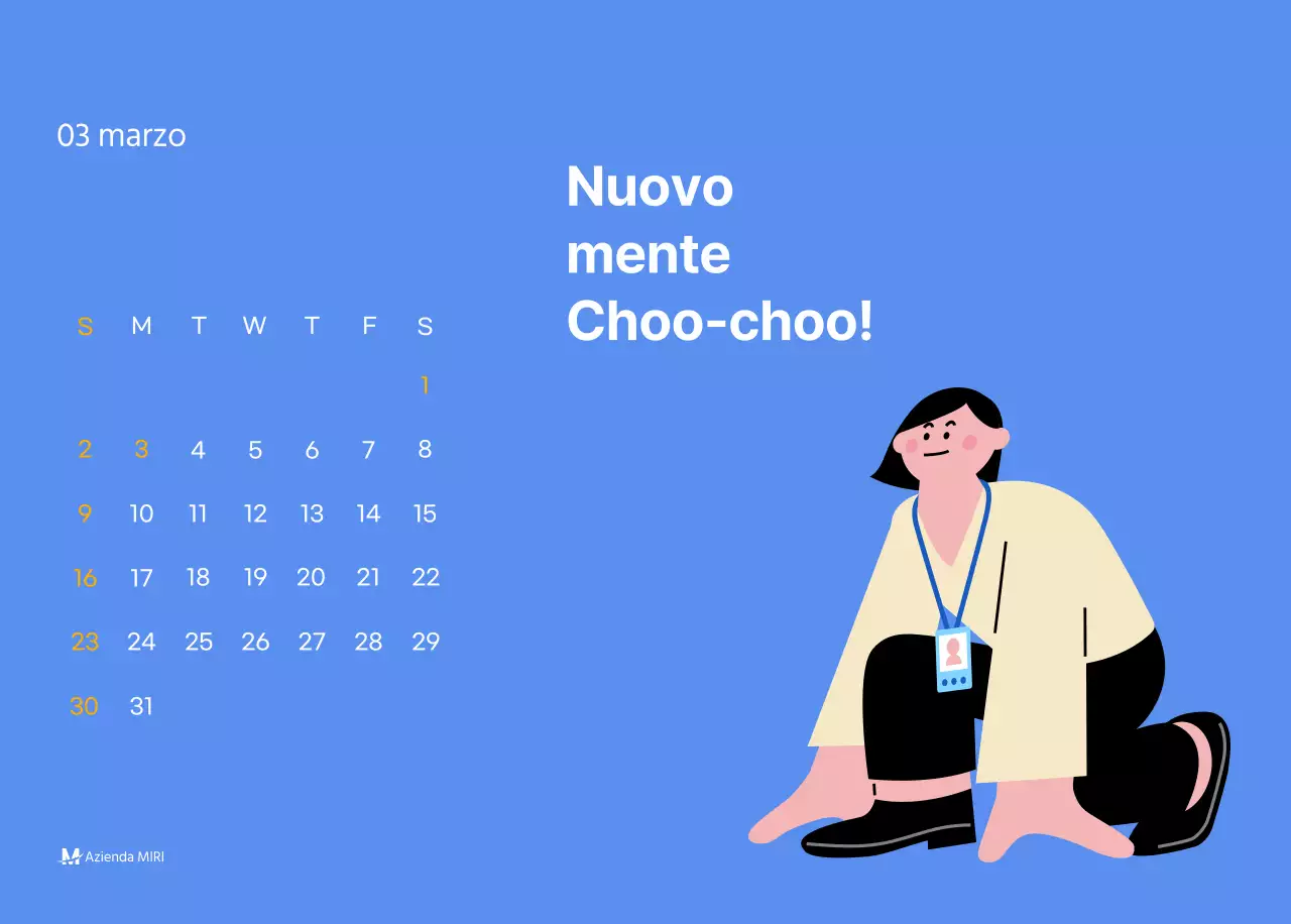 Calendario motivazionale con illustrazioni energetiche e citazioni positive su sfondo azzurro