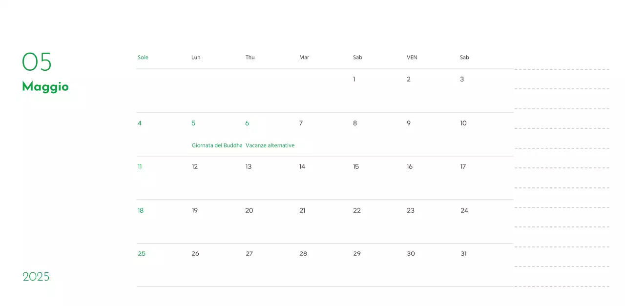 Un calendario con la foto di un cucciolo e un simpatico messaggio in colore verde.