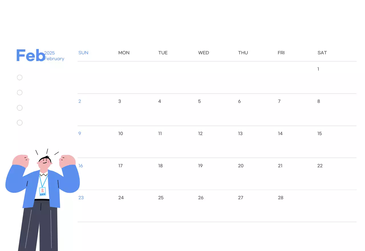 Motivational calendar with energetic illustrations and positive phrases on a light blue background