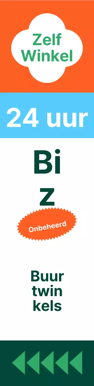 Vierkant groot formaat verkeersbord voor buurtwinkels met levendige kleuren en patronen