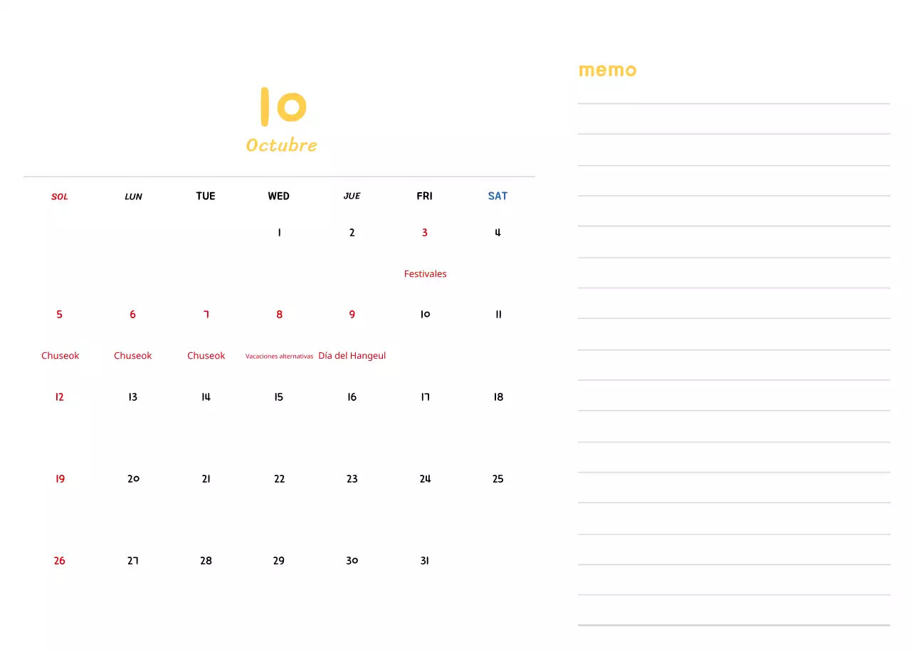 Calendario de Año Nuevo con simpáticas ilustraciones