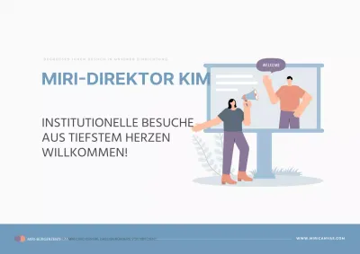 Ein einfaches Willkommensschild in Hellblau und Orange