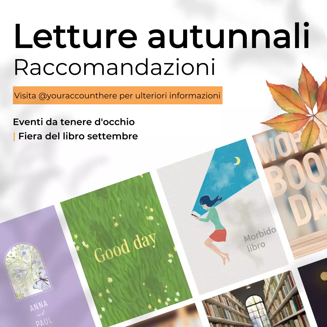Materiale promozionale moderno e amichevole per la lettura dell'autunno