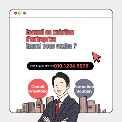 Faites la promotion de votre service de conseil à la création d'entreprise avec une interface utilisateur rouge et grise.