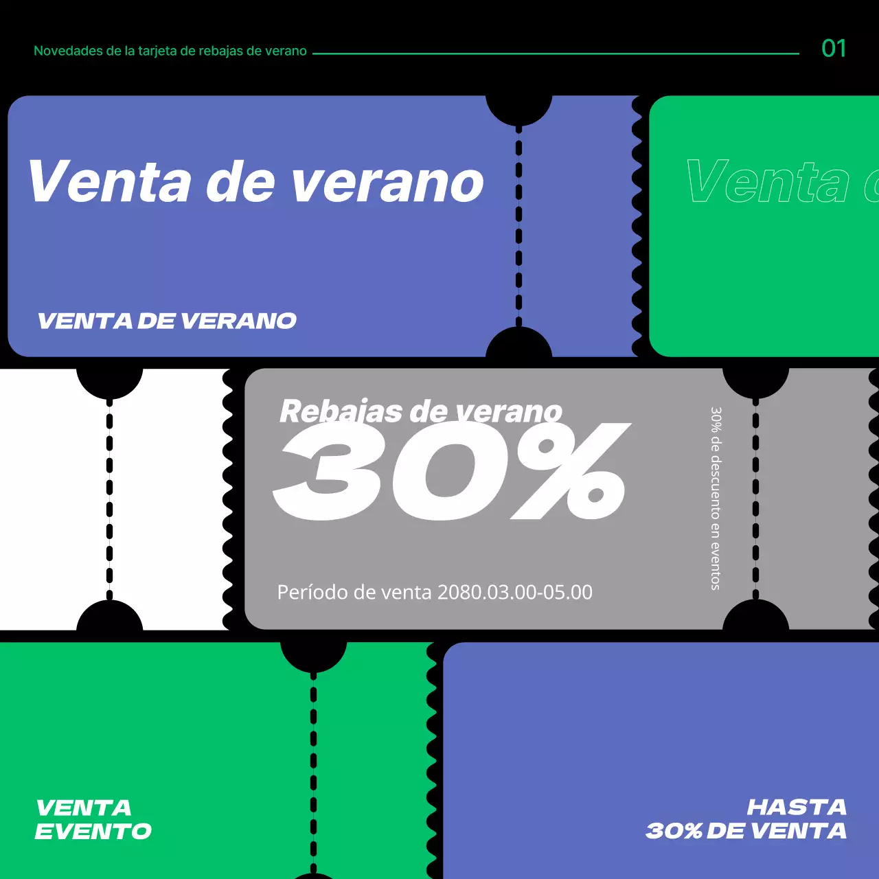 Una colección de rebajas de verano con toques morados y verdes