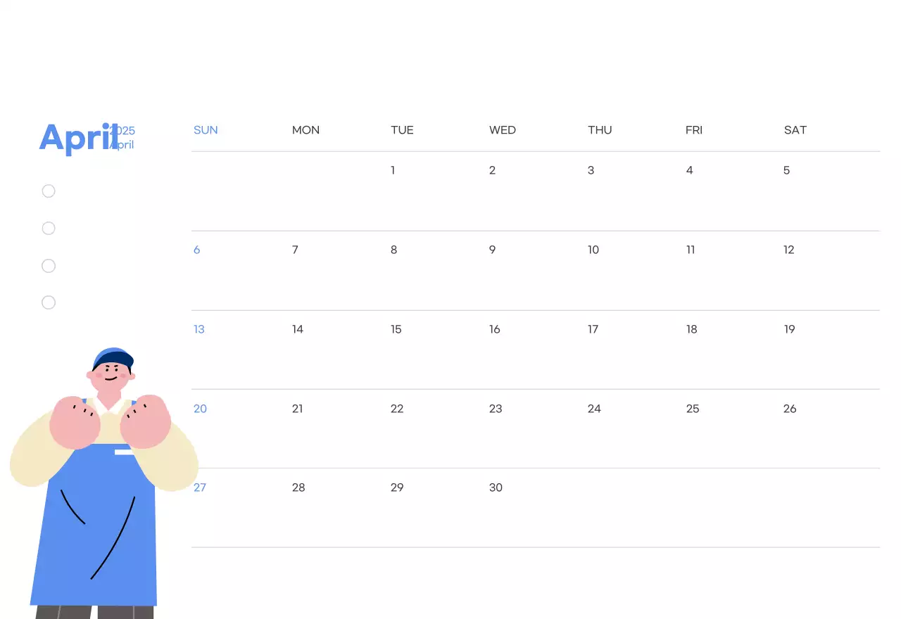 Motivational calendar with energetic illustrations and positive phrases on a light blue background