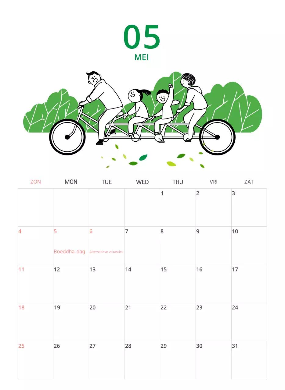 Een kleurrijke geïllustreerde kalender
