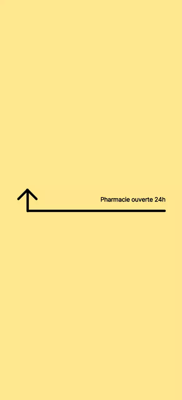 Guide de pharmacie soigné, jaune et accessible 24 heures sur 24