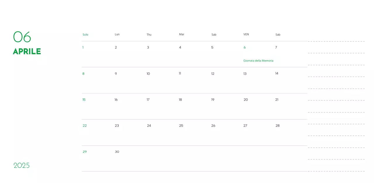 Un calendario con la foto di un cucciolo e un simpatico messaggio in colore verde.