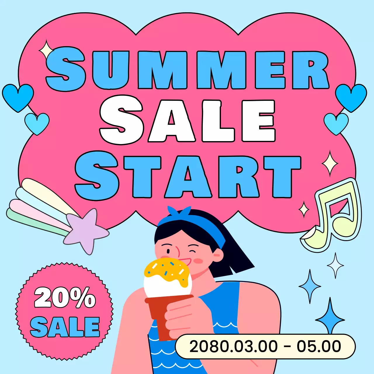 A kitschy collection of summer events in light blue and pink