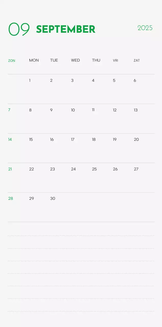 Een kalender met een puppyfoto en een schattige boodschap in groene accentkleur