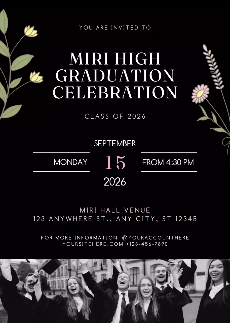 Thiệp mời tiệc tốt nghiệp màu đen thanh lịch