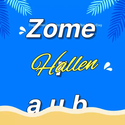 Hoofdtitel zomerevenement met blauwe en gele accenten