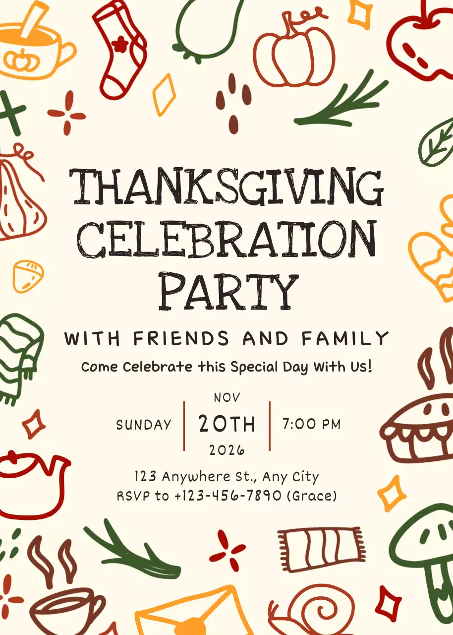 Thiệp mời mừng lễ Tạ ơn dễ thương màu ngà