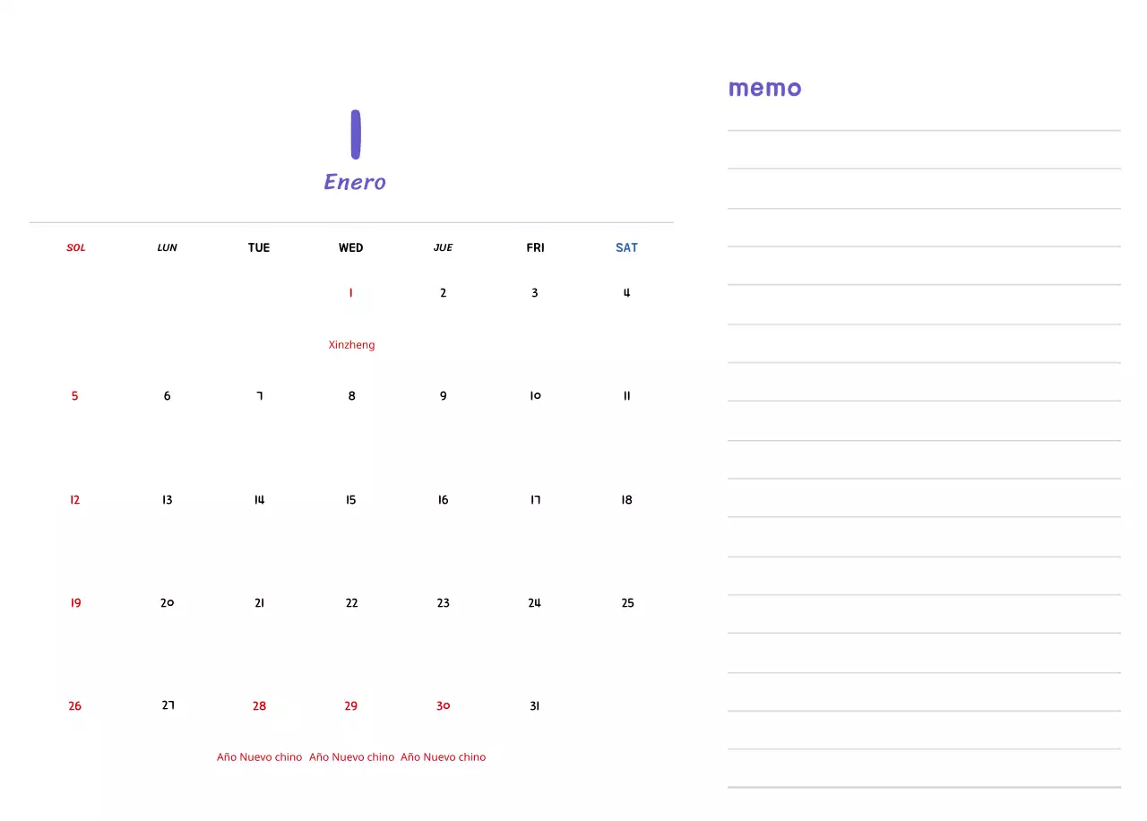 Calendario de Año Nuevo con simpáticas ilustraciones