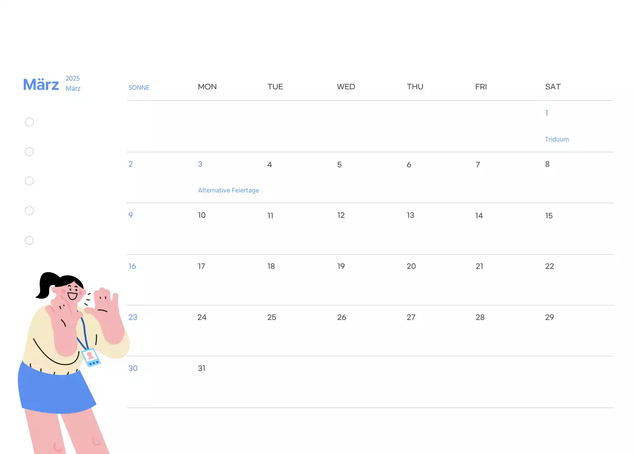 Motivationskalender mit energiegeladenen Illustrationen und positiven Zitaten auf hellblauem Hintergrund