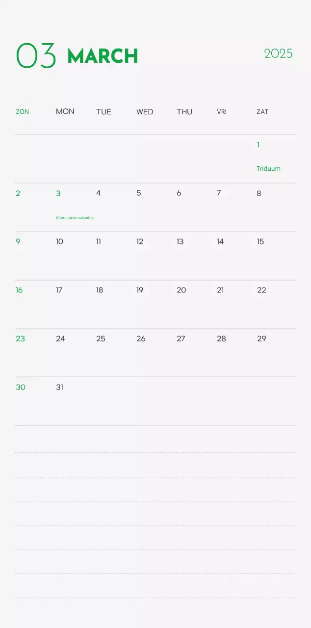 Een kalender met een puppyfoto en een schattige boodschap in groene accentkleur