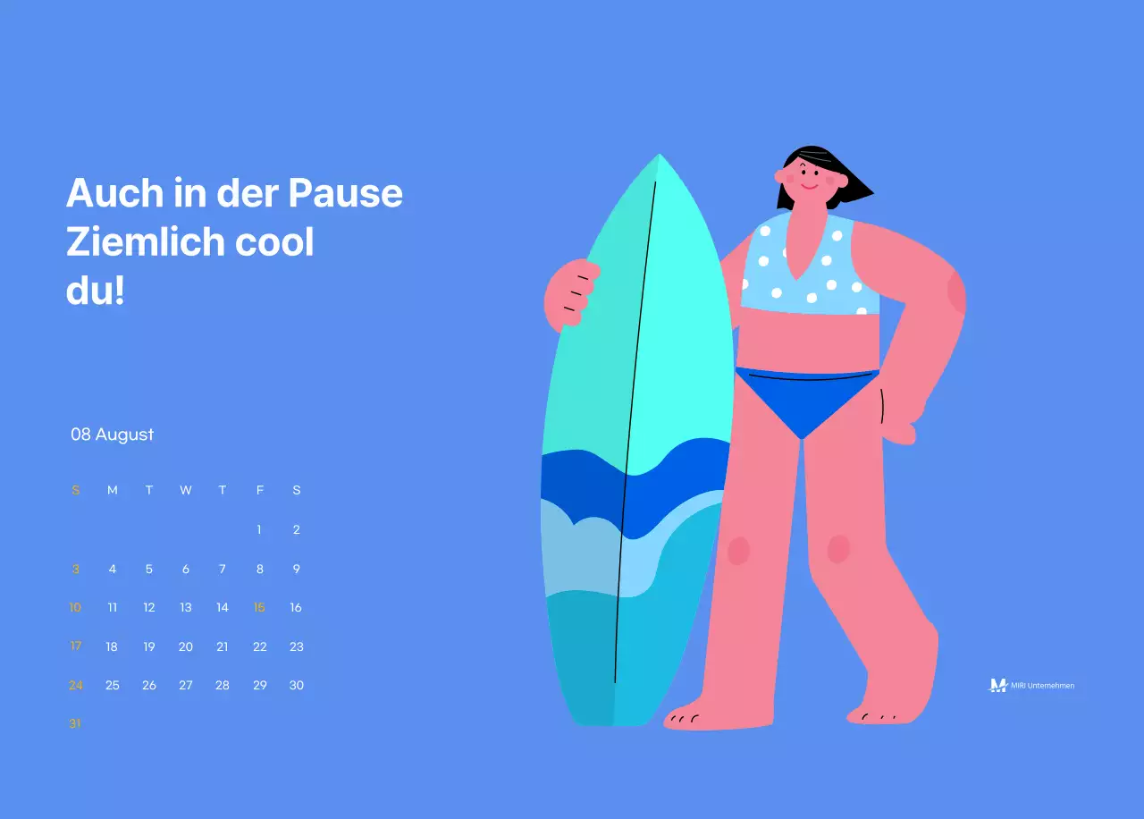 Motivationskalender mit energiegeladenen Illustrationen und positiven Zitaten auf hellblauem Hintergrund