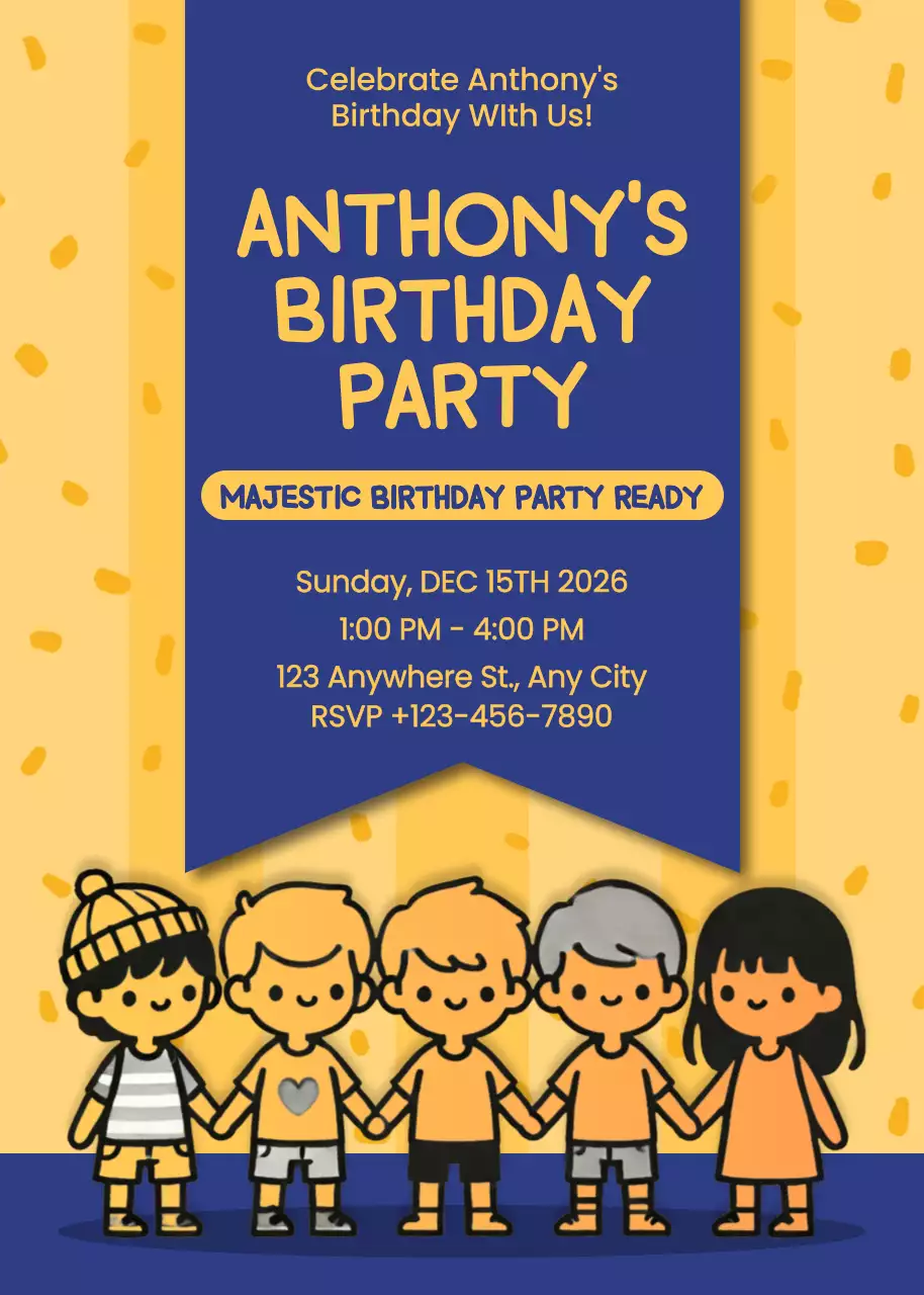 Thiệp mời tiệc sinh nhật màu vàng dễ thương