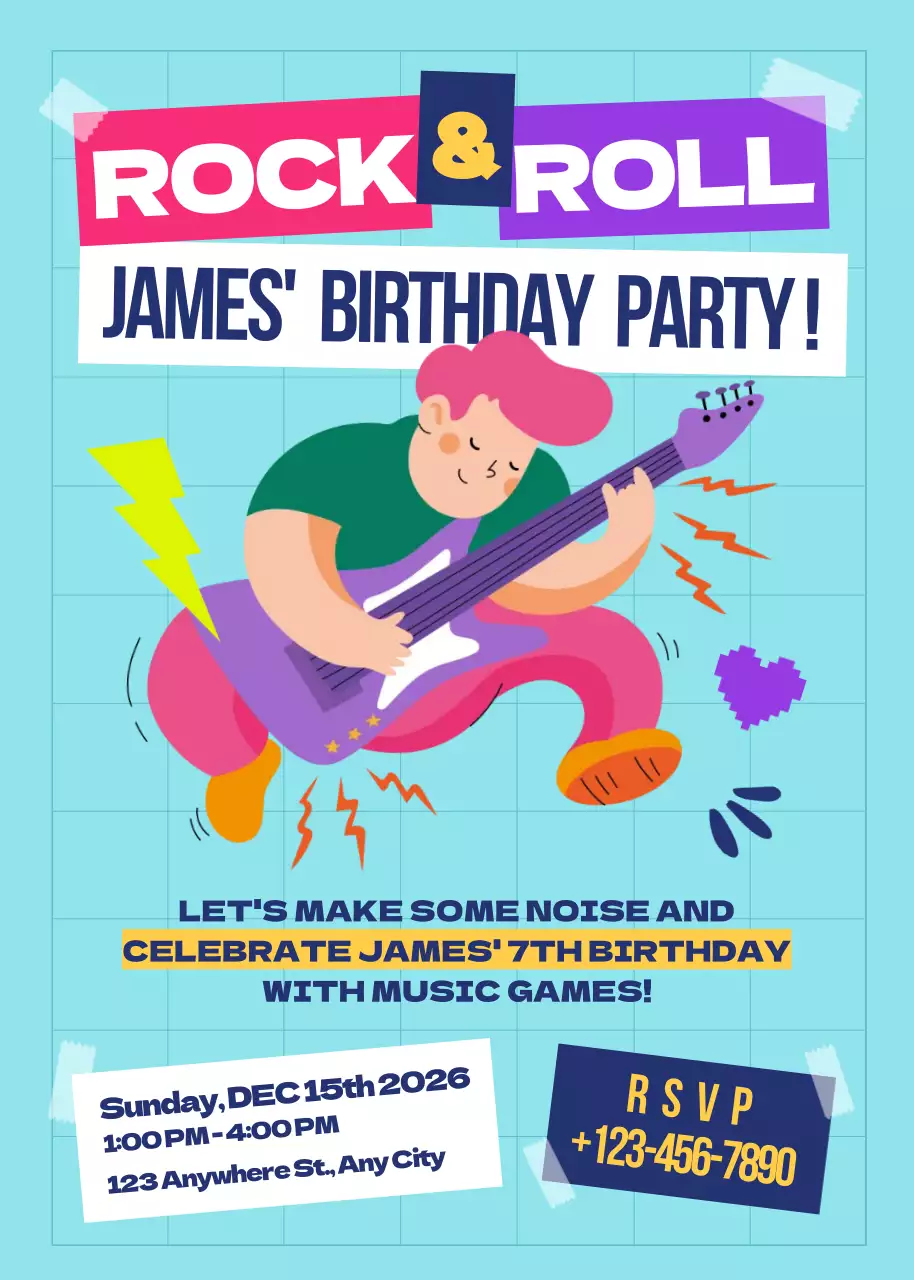 Poster mời sinh nhật thời trang màu xanh