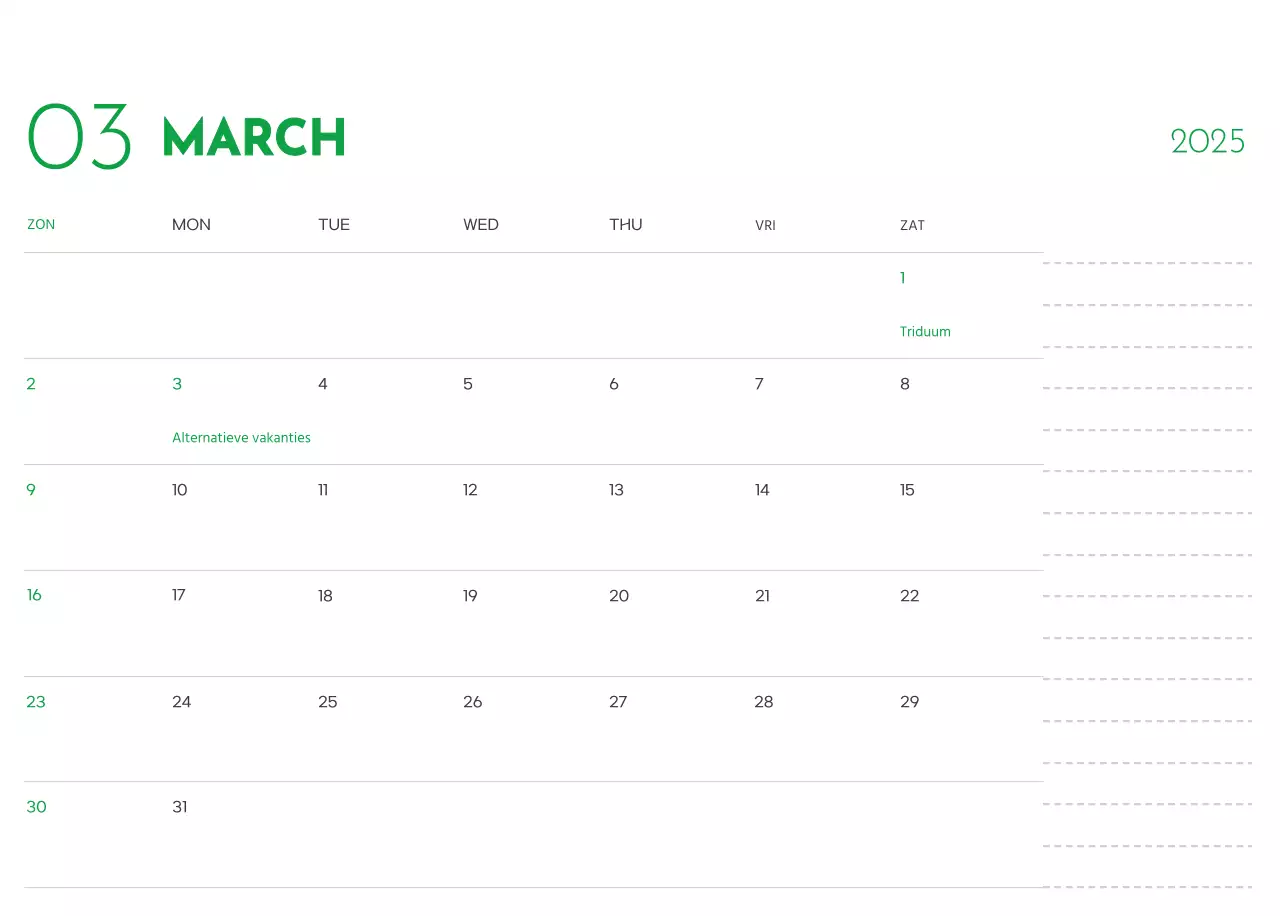 Een kalender met een puppyfoto en een schattige boodschap in groene accentkleur