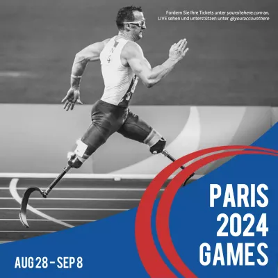 Eine kühne blau-rote Werbung für die Olympischen Spiele 2024 in Paris