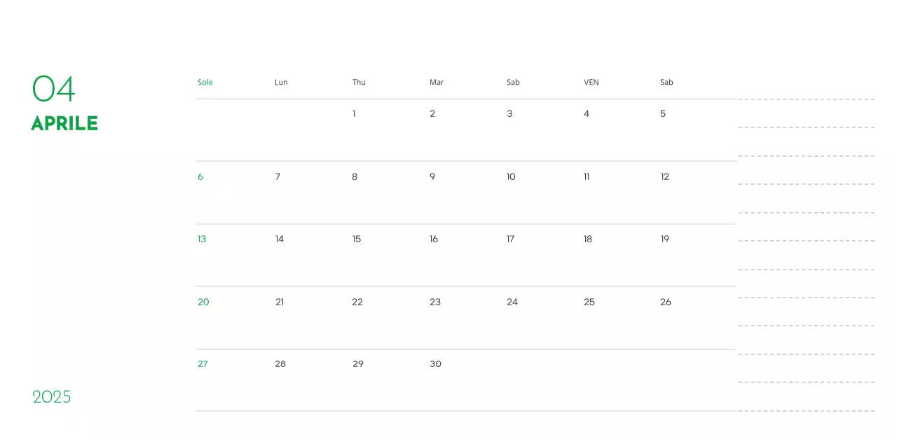Un calendario con la foto di un cucciolo e un simpatico messaggio in colore verde.
