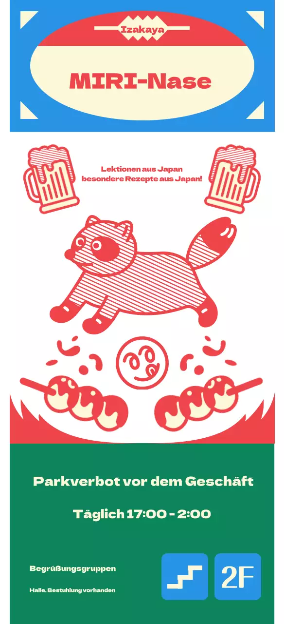 Leitfaden für kitschige Retro-Izakaya in Blau und Rot