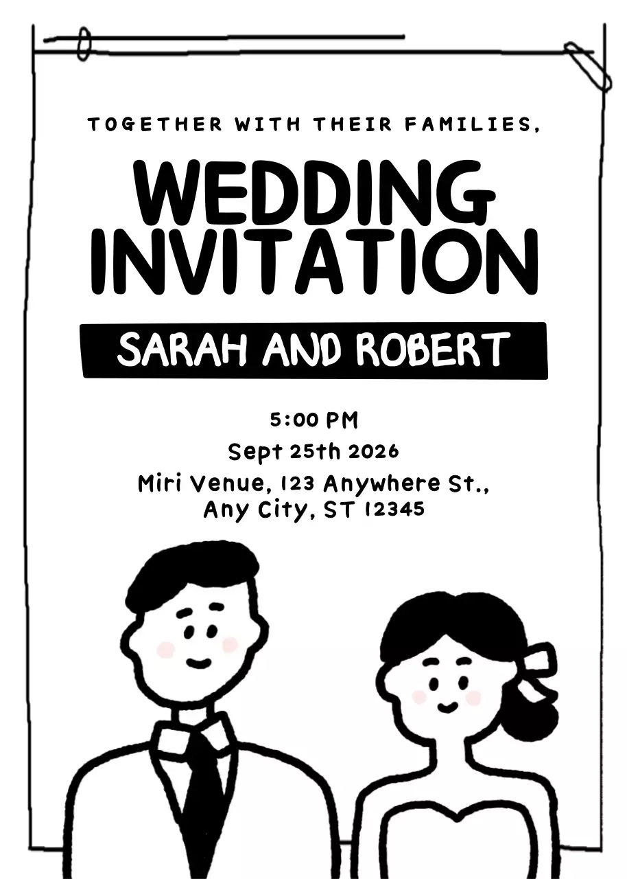 Thiệp mời đám cưới hoạt hình đen trắng