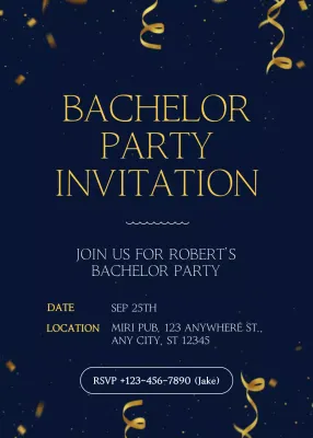 Navy Modern Bachelor Party Invitation