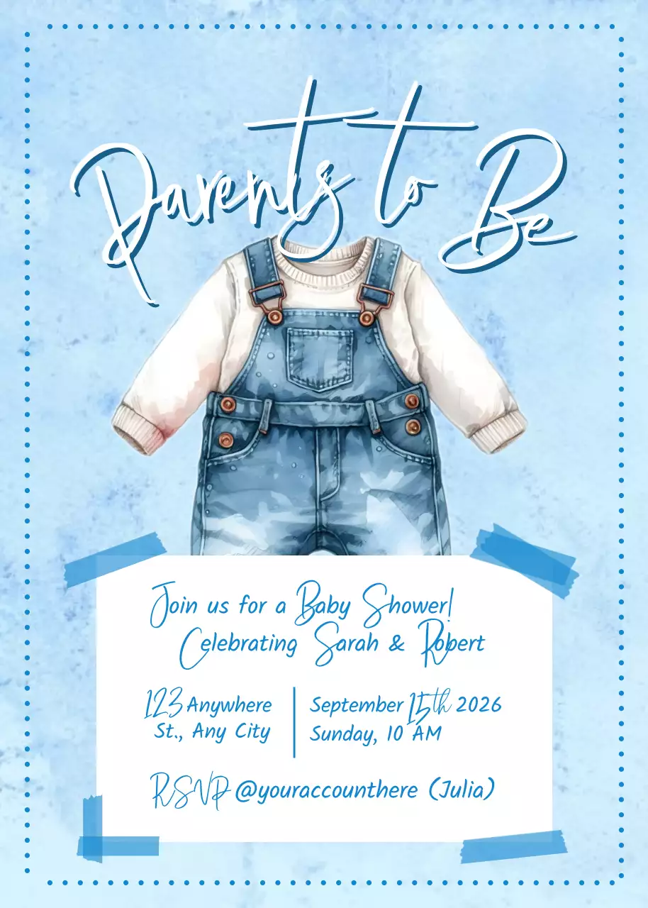 Thiệp mời tiệc mừng em bé màu xanh dễ thương