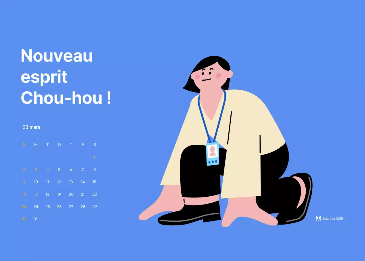Calendrier de motivation avec des illustrations énergiques et des citations positives sur un fond bleu clair