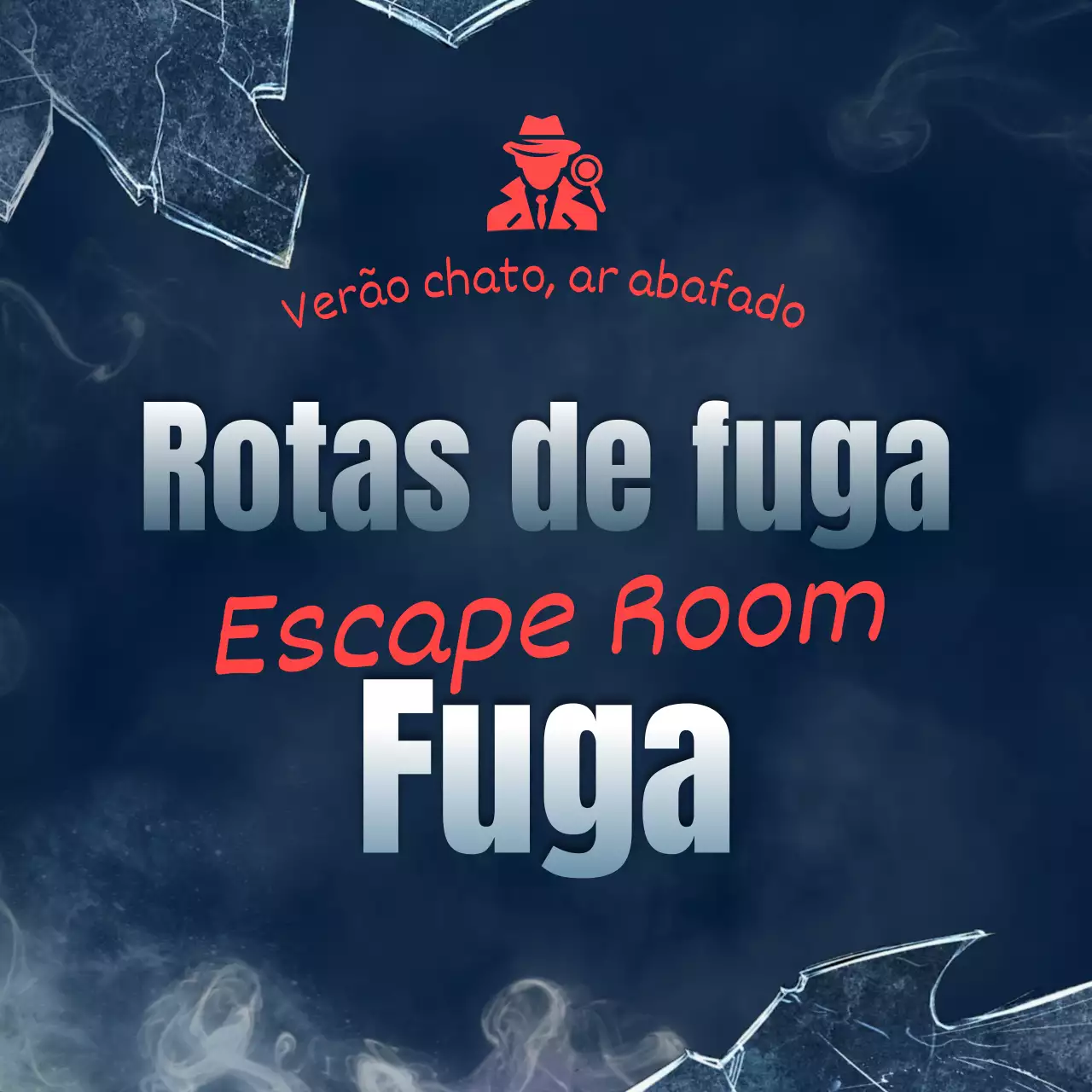 Promover um jogo de fuga com um toque de fantasia azul-marinho e vermelho