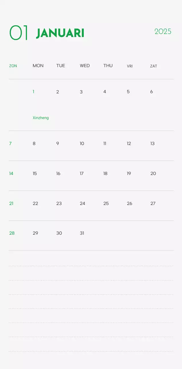 Een kalender met een puppyfoto en een schattige boodschap in groene accentkleur