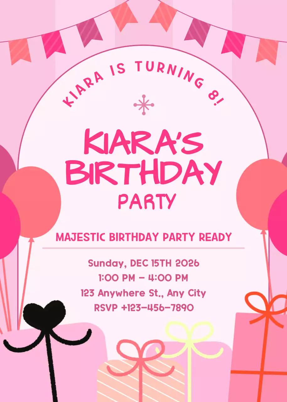 Undangan Pesta Ulang Tahun Lucu Merah Muda