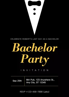 Black Modern Bachelor Party Invitation