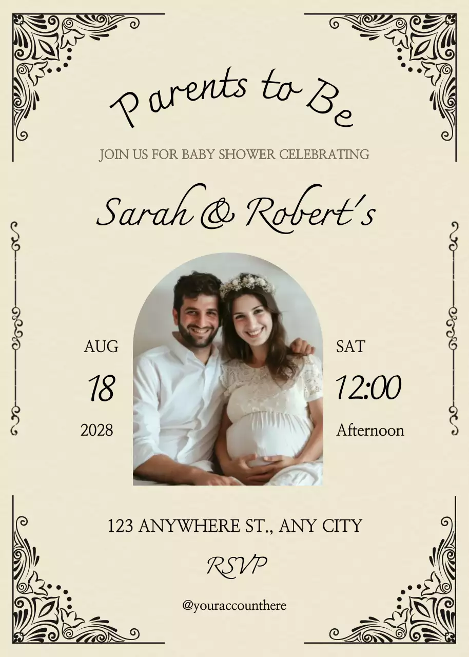 Thiệp mời tiệc mừng em bé cổ điển màu be