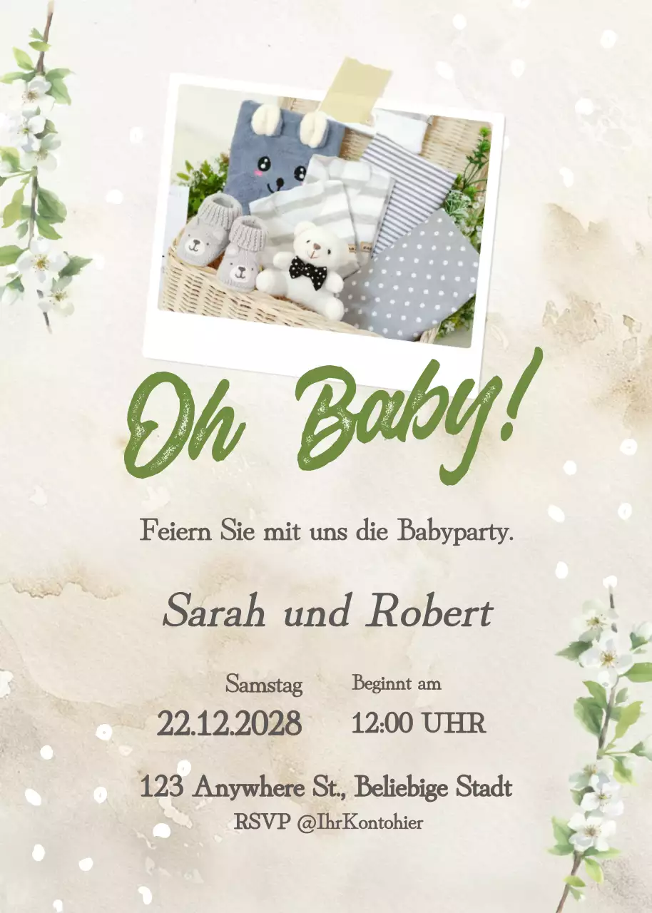 Beige Niedliche Baby Shower Einladung