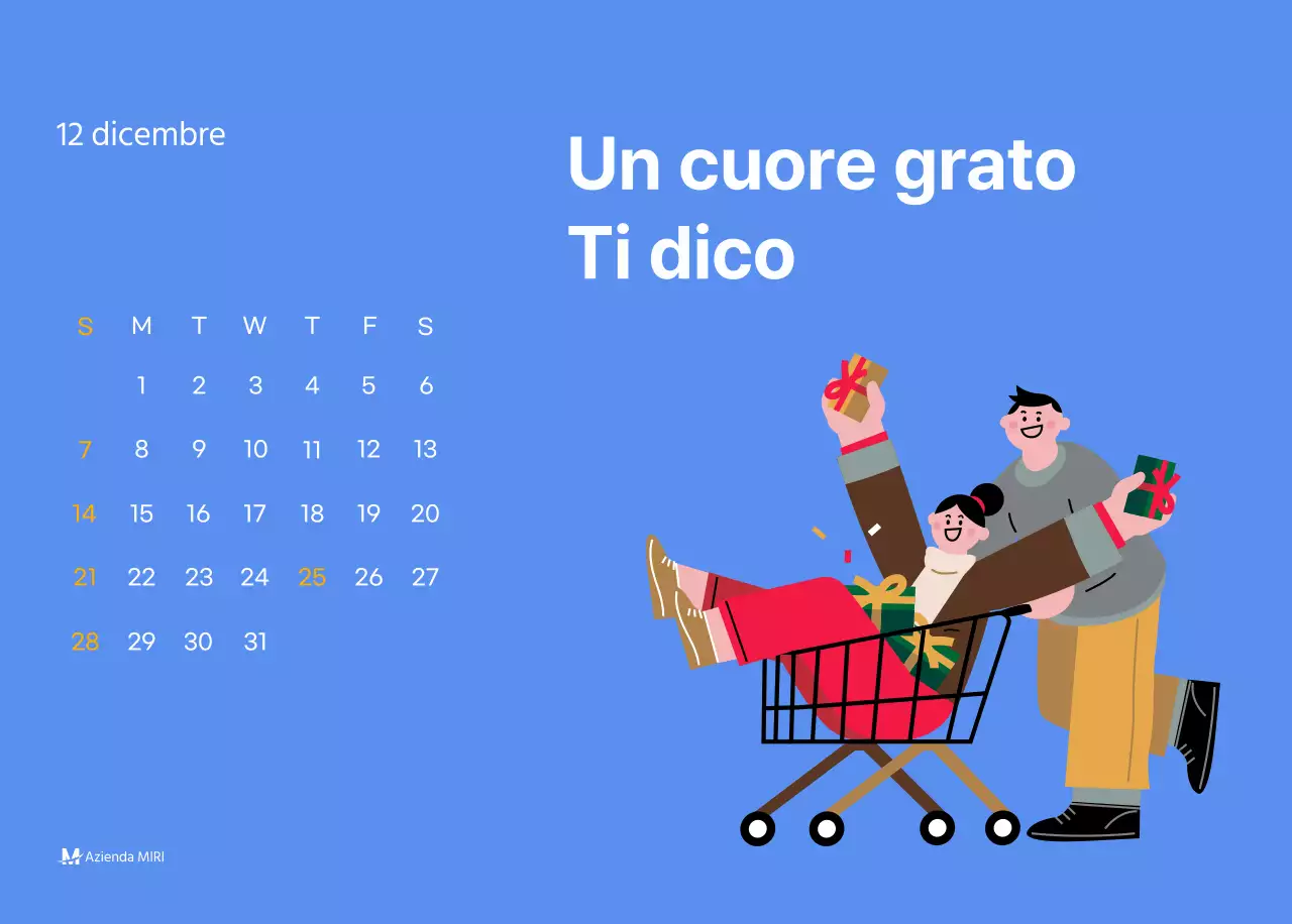 Calendario motivazionale con illustrazioni energetiche e citazioni positive su sfondo azzurro